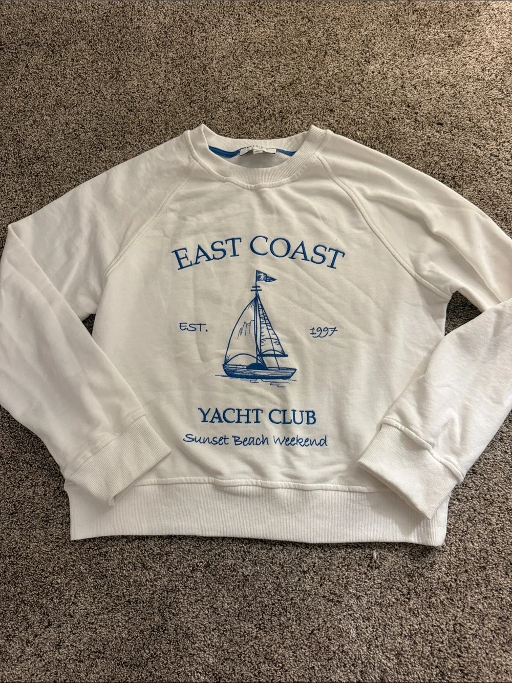 East Coast Yacht Club Crewneck Sweatshirt - White with Blue Graphic
